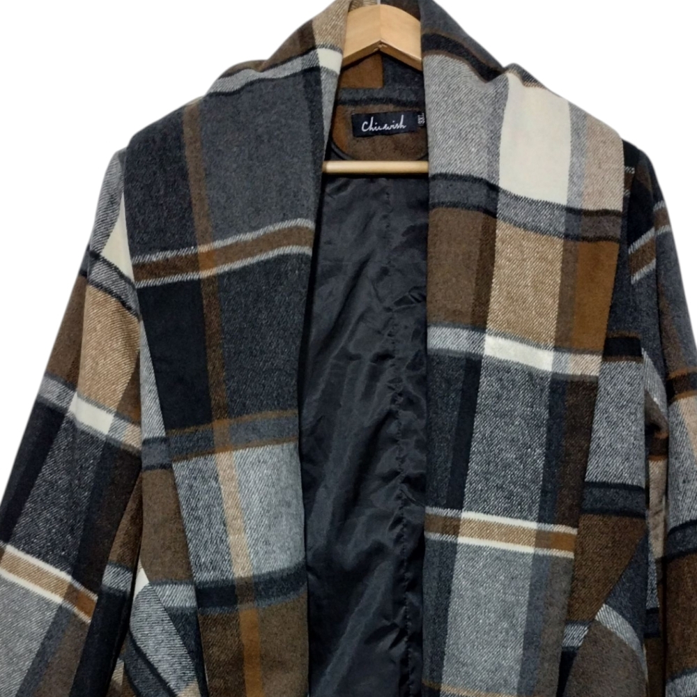Chicwish Prairie Check Rabato Coat Wool Blend Wrap Coat Women's 3XL ( NO BELT ) - Picture 4 of 4